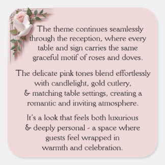 Sticker Carré Reception Ceremony - Pink Roses & Doves