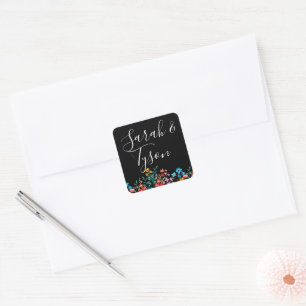 Sticker Carré Réception de mariage floral minimaliste noir avec