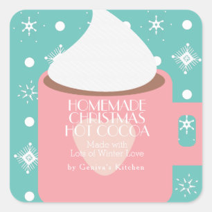 Sticker Carré Recette de cacao chaud de Noël fait maison dans un