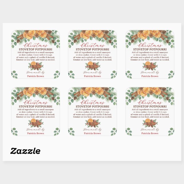 Sticker Carré Recette de pot-pourri de Noël fait maison pour la  (Feuille)