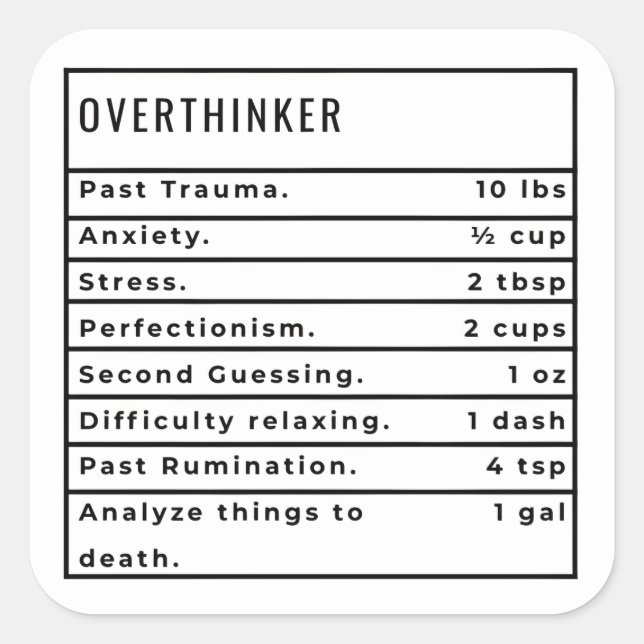 Sticker Carré Recette Overthinker (Devant)