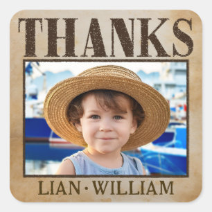 Sticker Carré RECHERCHÉ ! Pirates fête d'anniversaire merci auto