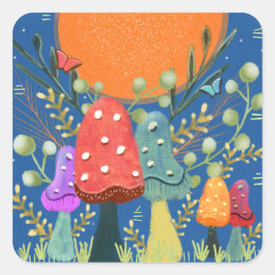 Sticker Carré Récolte de champignons de lune