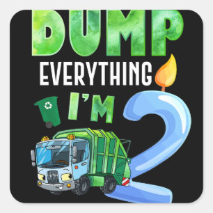 Sticker Carré Recyclage des ordures 2 ans Vieux camion à ordures