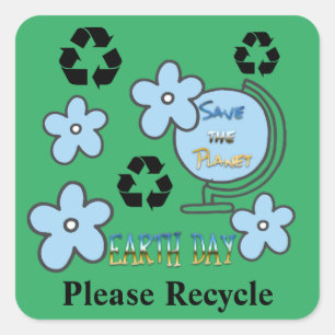 Sticker Carré Recycler avec symbole de recyclage Jour de la Terr