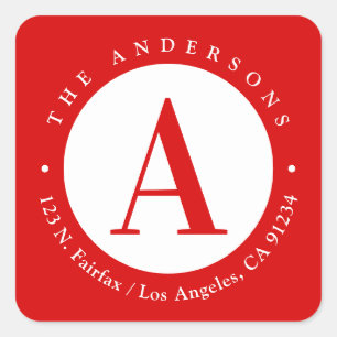 Sticker Carré Red   Adresse de retour du monogramme circulaire