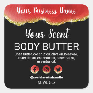 Sticker Carré Red Agate Gold Trim Parties scintillant Black Prod