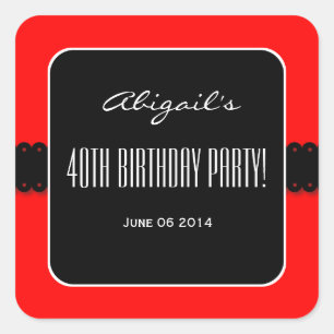 Sticker Carré Red and Black Elegant 40th Birthday Party V09