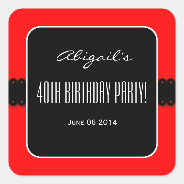 Sticker Carré Red and Black Elegant 40th Birthday Party V09 (Devant)