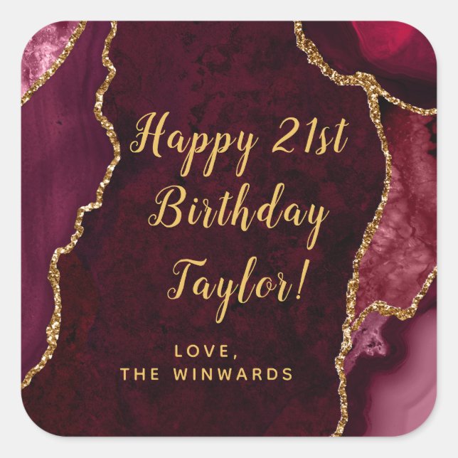 Sticker Carré Red and Gold Agate Joyeux anniversaire (Devant)