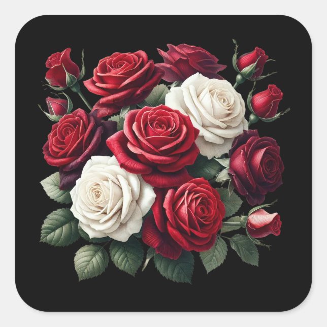 Sticker Carré Red and White Gothic Roses (Devant)