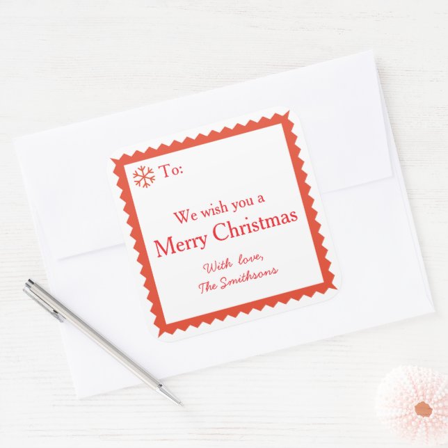 Sticker Carré Red and White Merry Christmas Wishes Message (Enveloppe)