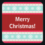 Sticker Carré Red Aqua Stried Christmas Motif Custom Text<br><div class="desc">stickers à motifs de Noël avec texte personnalisé.</div>