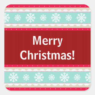 Sticker Carré Red Aqua Stried Christmas Motif Custom Text