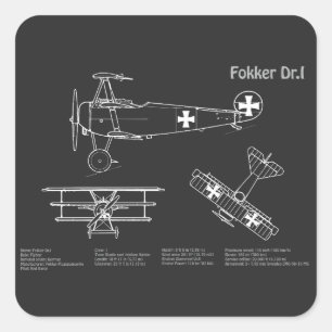 Sticker Carré Red Baron Fokker Dr.1 - Plan directeur de l'avion