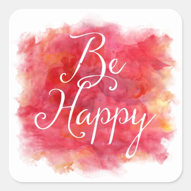 Sticker Carré Red Be Happational Inspirational Watercolor Citati (Devant)