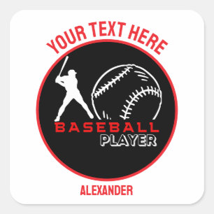 Sticker Carré Red Black Baseball Girl Boy Birthday Party