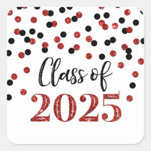 Sticker Carré Red Black Confetti Graduation 2025