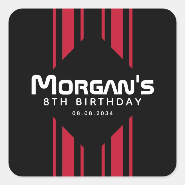 Sticker Carré Red Black Racing Voiture Stripe Anniversaire (Devant)