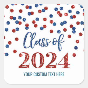 Sticker Carré Red Blue Confetti Graduation 2024