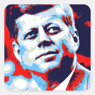 Sticker Carré Red Blue Pop Art JFK John F. Kennedy