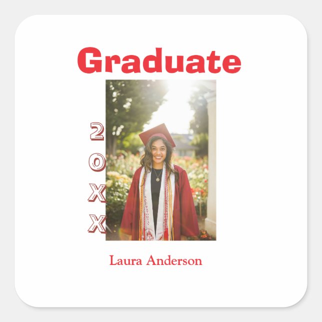 Sticker Carré Red bold photo graduation add name class text (Devant)