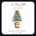 Sticker Carré Red Bow Christmas Tree Joyeux petit Baby shower<br><div class="desc">Fêtez la joie d'une nouvelle arrivée avec notre Red Bow Christmas Tree Joyeux Petit Baby shower Neutre Genre Design. Doté d'un arc rouge fantaisiste et d'éléments festifs, cet adorable design est parfait pour un baby shower de saison. Customisez avec vos détails pour créer une célébration charmante et joyeuse pour la...</div>