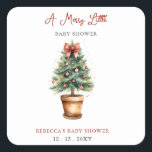 Sticker Carré Red Bow Christmas Tree Joyeux petit Baby shower<br><div class="desc">Fêtez la joie d'une nouvelle arrivée avec notre Red Bow Christmas Tree Joyeux Petit Baby shower Neutre Genre Design. Doté d'un arc rouge fantaisiste et d'éléments festifs, cet adorable design est parfait pour un baby shower de saison. Customisez avec vos détails pour créer une célébration charmante et joyeuse pour la...</div>