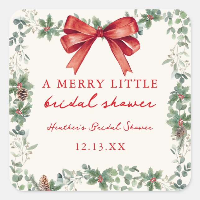 Sticker Carré Red Bow Merry Little Christmas Bridal Shower (Devant)