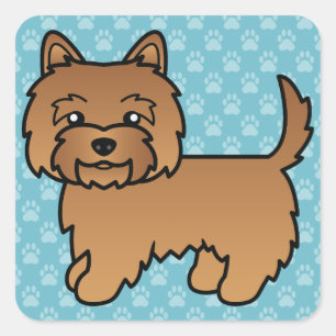 Sticker Carré Red Cairn Terrier Cartoon Chien Illustration bleu