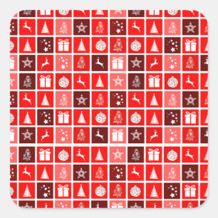 Sticker Carré Red Christmas Holiday Cute Tree Reinder