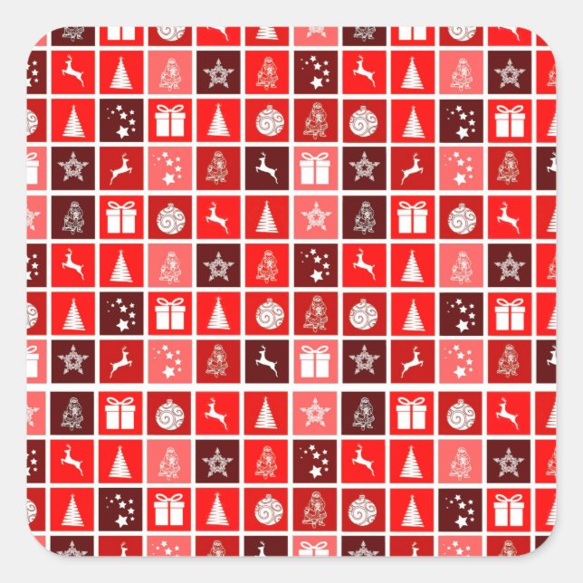 Sticker Carré Red Christmas Holiday Cute Tree Reinder (Devant)