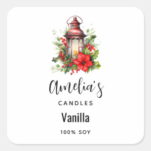 Sticker Carré Red Christmas Lantern Poinsettia - Bougie Business