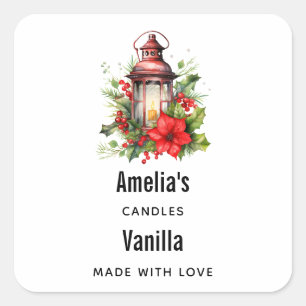 Sticker Carré Red Christmas Lantern Poinsettia - Bougie Business