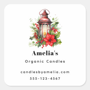 Sticker Carré Red Christmas Lantern Poinsettia et Pine Business
