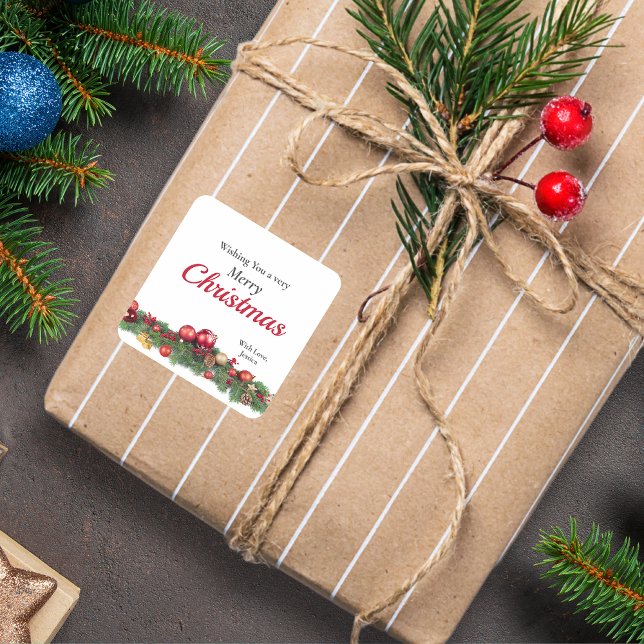 Sticker Carré Red Christmas Ornaments Festive Holiday (Créateur téléchargé)