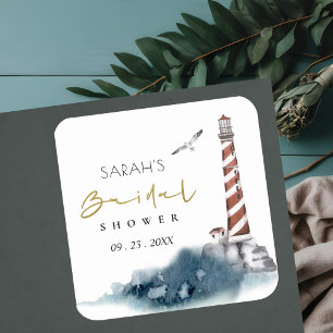 STICKER CARRÉ RED DUSKY BLUE LIGHTHOUSE SEA BRIDAL SHOWER