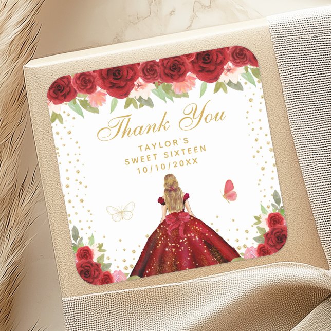 Sticker Carré Red Floral Blonde Hair Princess Sweet sixteen (Créateur téléchargé)