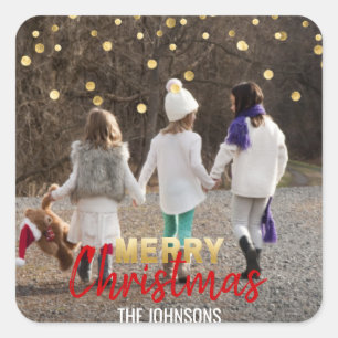 Sticker Carré RED Gold Parties scintillant Confetti Joyeux Noël 