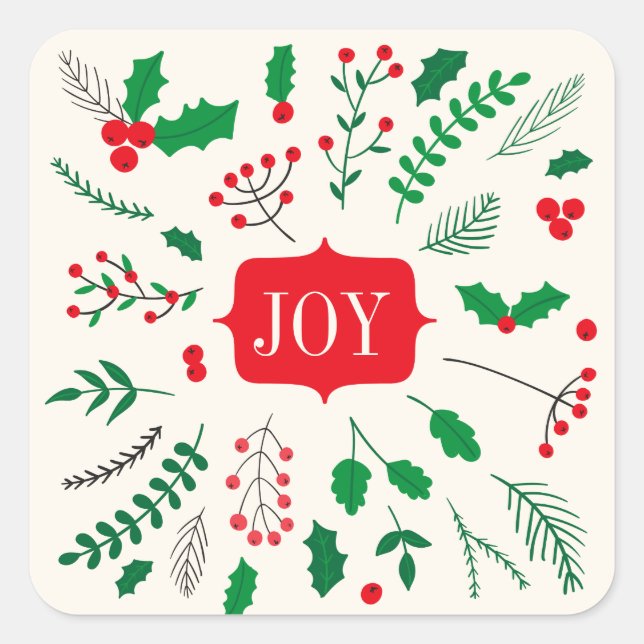 Sticker Carré Red Green Holly Joy Modèle de Noël (Devant)