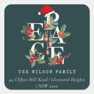 Sticker Carré Red Green White Peace Christmas Foliing Adresse