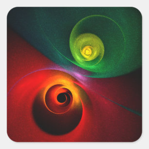 Sticker Carré Red Green Yin Yang Moderne Motif d'art Abstrait #2