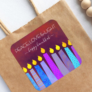 Sticker Carré Red Hanoukka Peace Love Light Blue Boho Candles