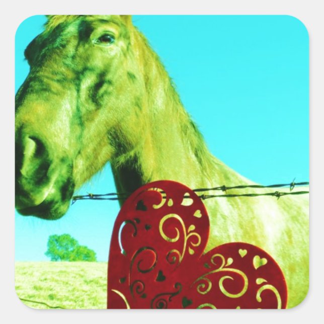 Sticker Carré Red Heart and Horse (Devant)