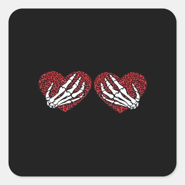 Sticker Carré Red Heart Skeleton Mains Classique (Devant)