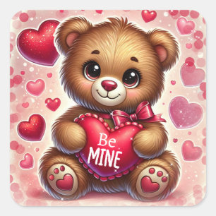 Sticker Carré Red Heart Valentine Teddy Bear fête d'anniversaire