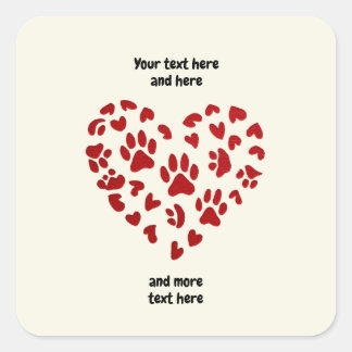 Sticker Carré Red Hearts & Paws, Pets, Dogs, Cats, Customizable