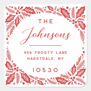 Sticker Carré Red Holly Berry Adresse de retour