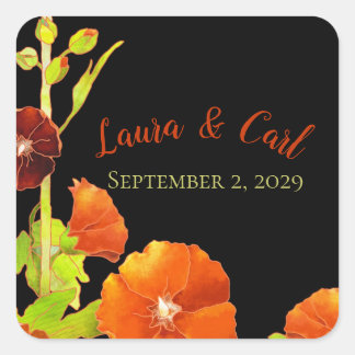Sticker Carré Red Hollyhocks Wedding Favor