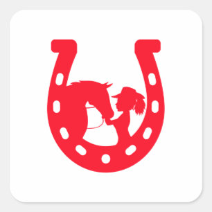 Sticker Carré Red Horseshoe Girl and Horse
